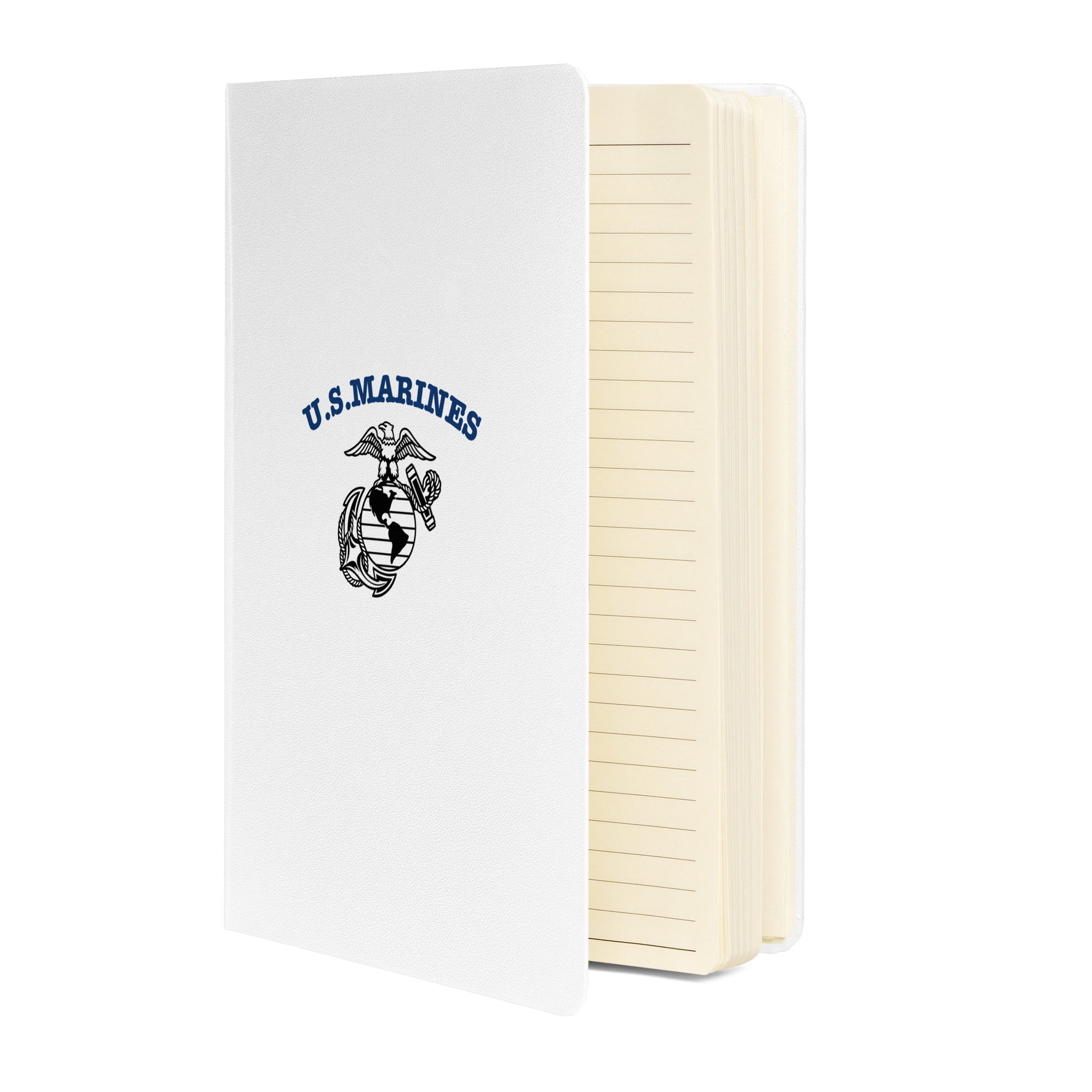 US Marines WW2 hardcover bound notebook in white, front cover