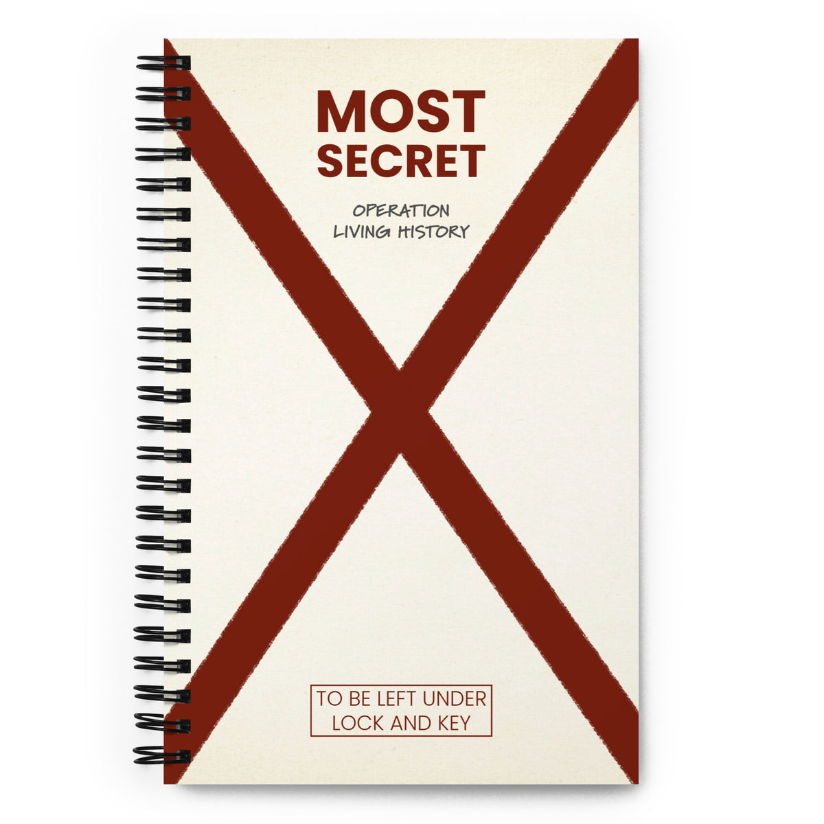Top Secret spiral notebook, Operation Living History design, front cover