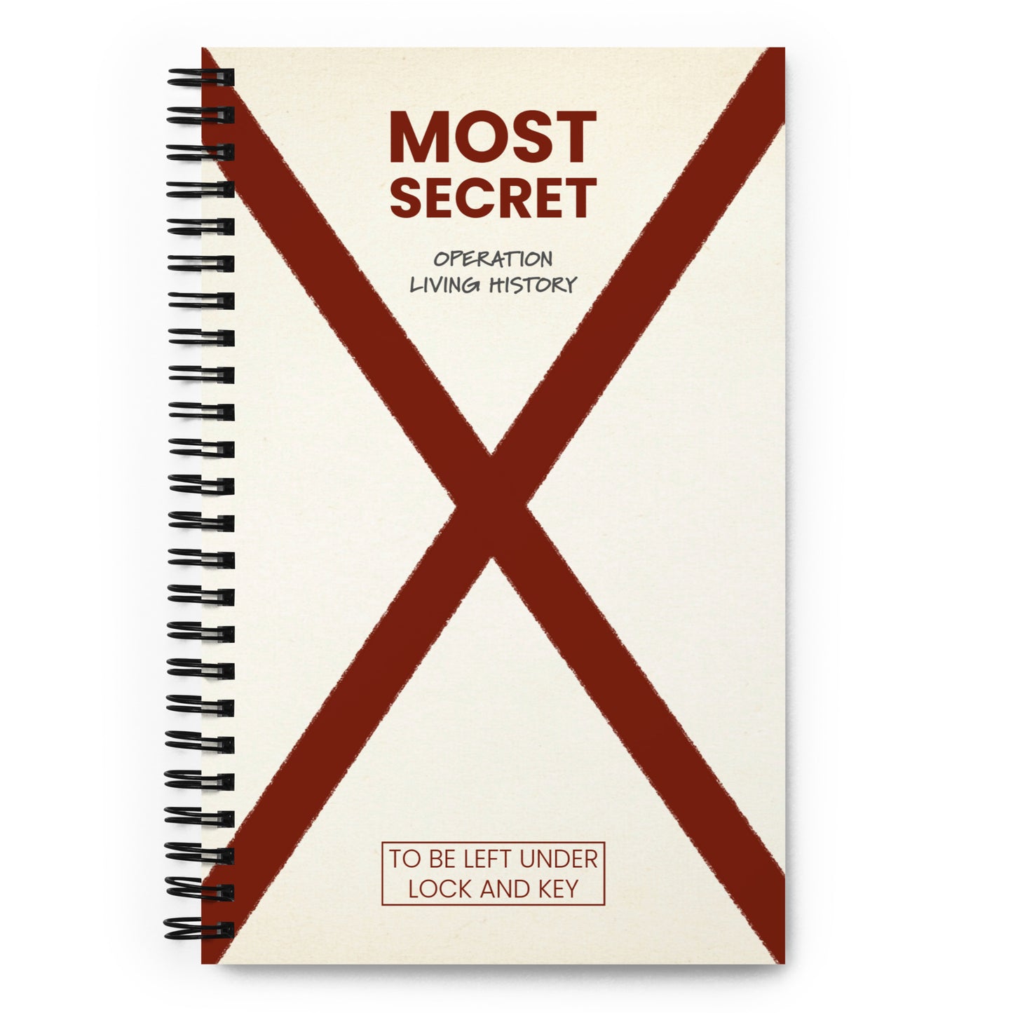 Top Secret spiral notebook, Operation Living History design, front cover