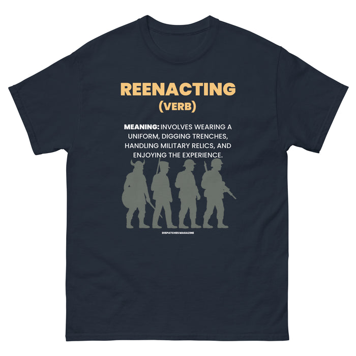 Reenactment (verb) t-shirt in navy from Dispatches Magazine