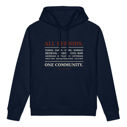 All Periods organic side pocket hoodie in French navy, Network fundraiser, front view